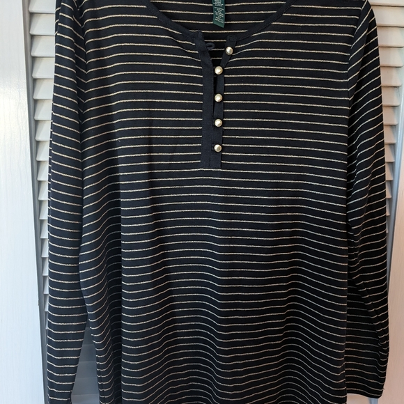 Lauren L/S Black Tee gold stripes - Picture 8 of 13